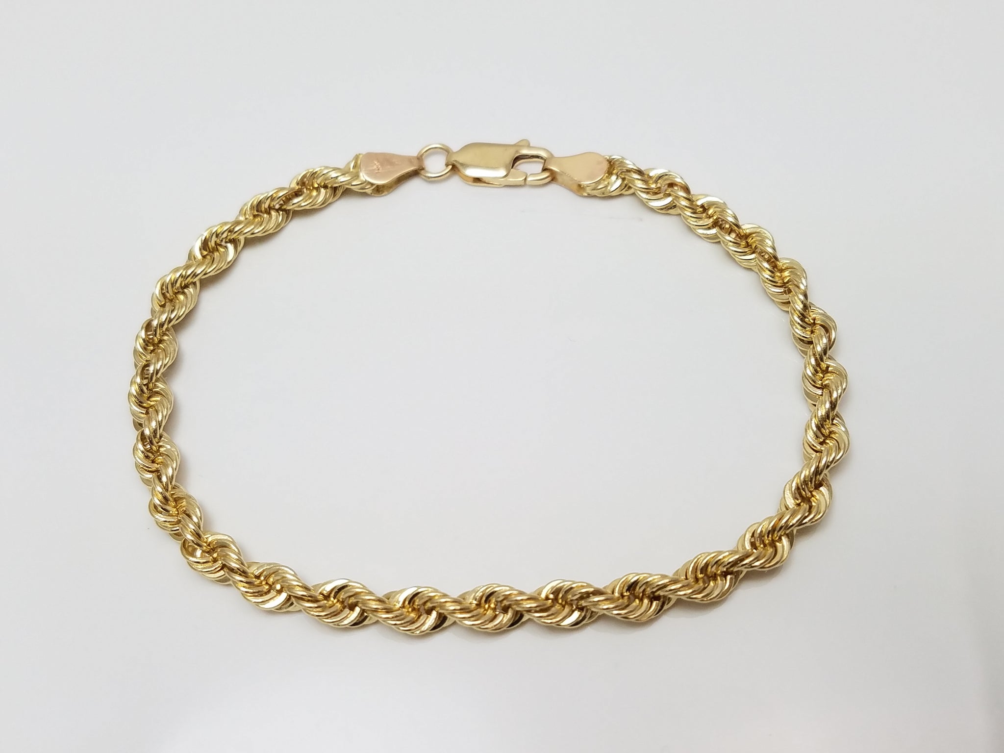 Classic 7" Solid 14k Yellow Gold Rope Chain Bracelet