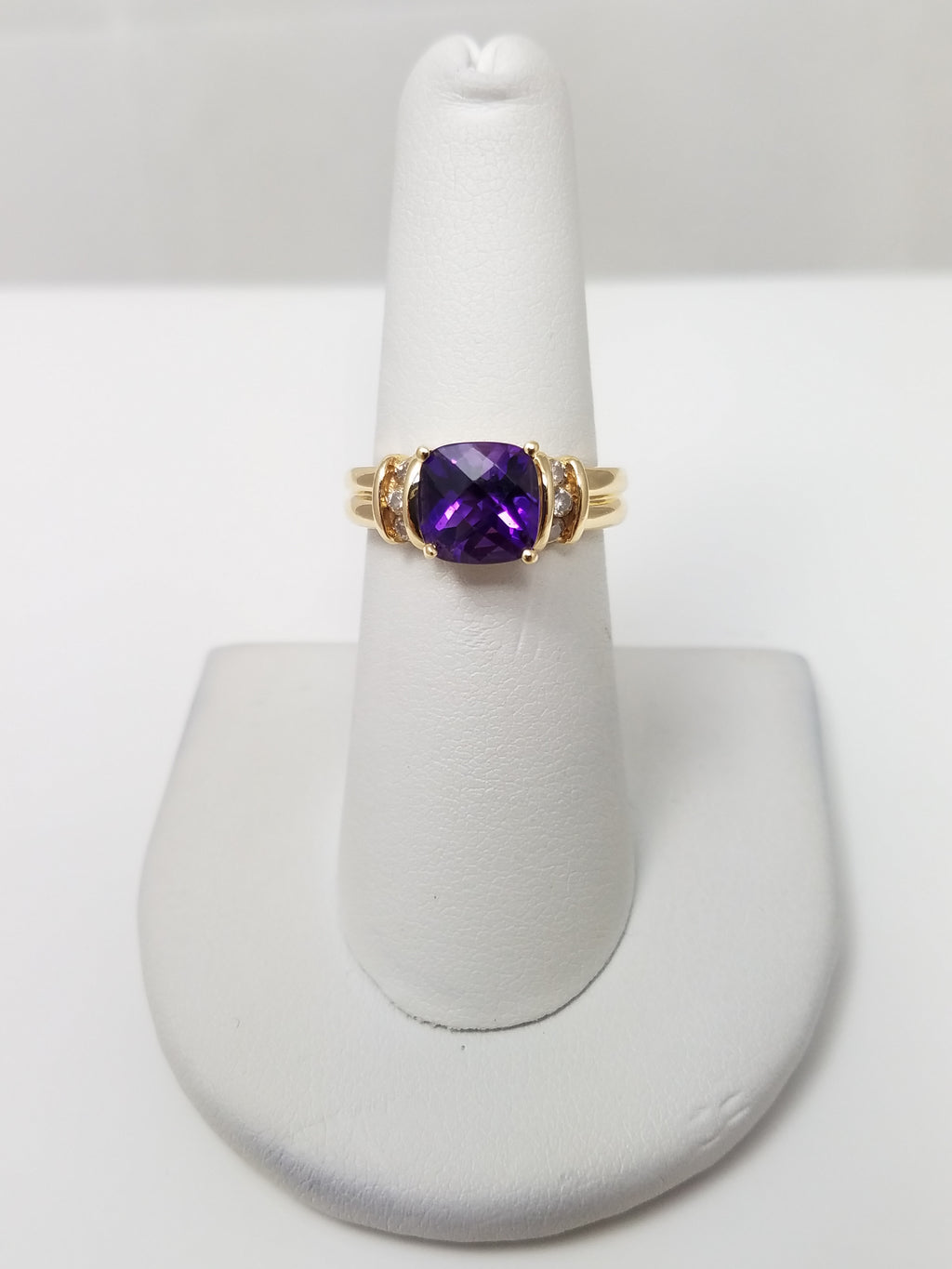 Fantastic 14k Yellow Gold Natural Amethyst Diamond Custom Ring