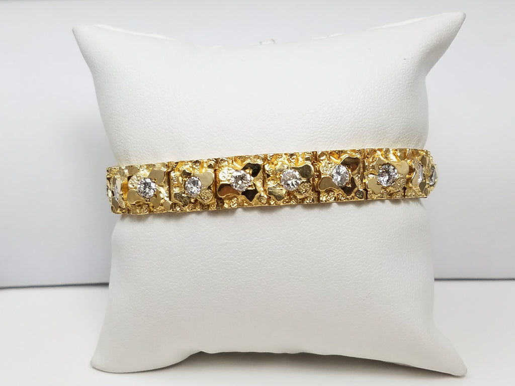 Magnificent 7" 14k Yellow Gold Natural Diamond Nugget Bracelet