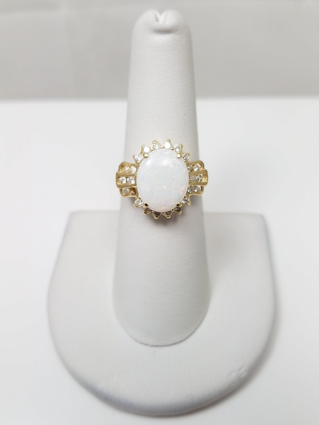 Stunning 14k Yellow Gold Natural Opal Diamond Custom Ring