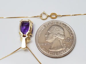 Attractive 18" 14k Yellow Gold Natural Amethyst Diamond Pendant Necklace