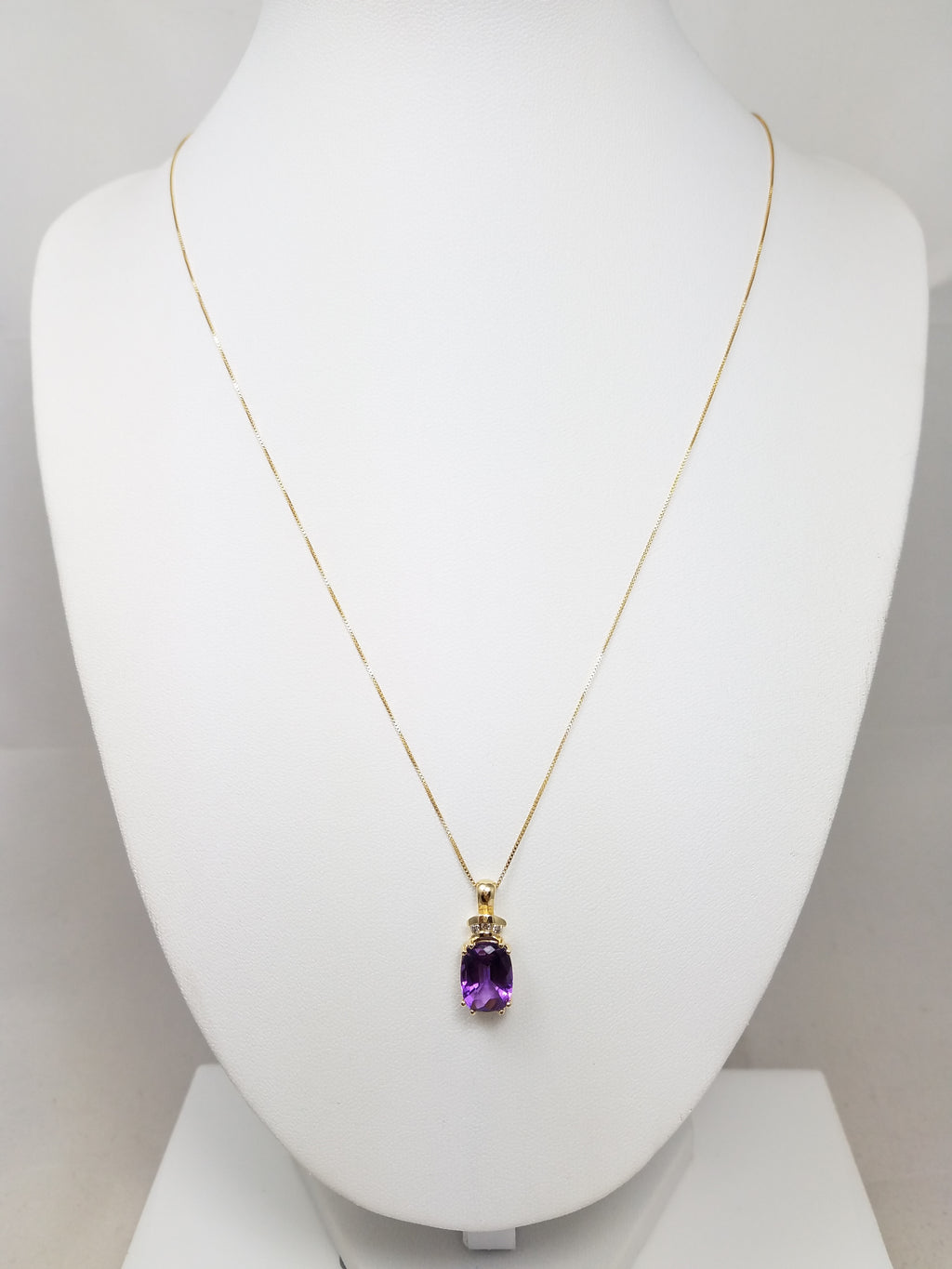Attractive 18" 14k Yellow Gold Natural Amethyst Diamond Pendant Necklace