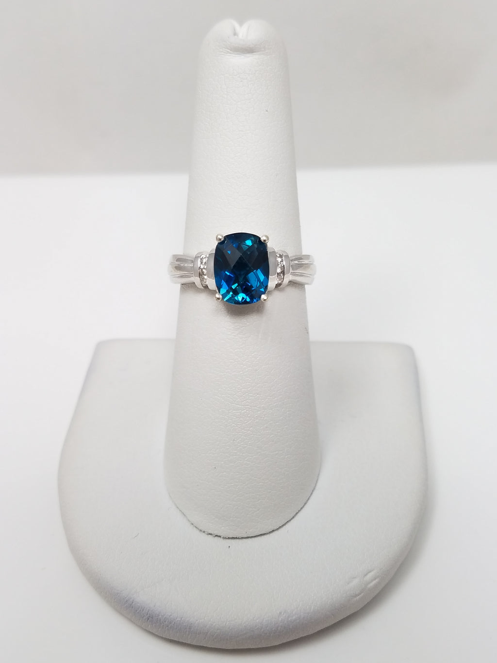 Fantastical Natural London Blue Topaz & Natural Diamond 14k White Gold Ring