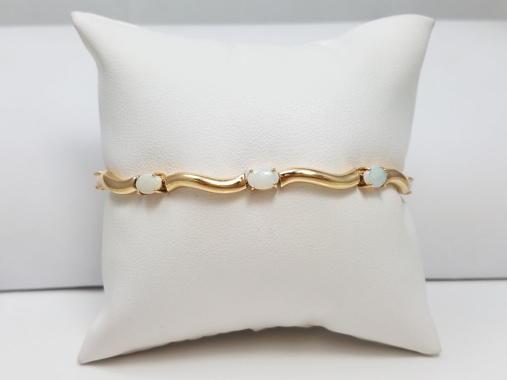Glowing Natural Australian Opal 14k Yellow Gold 7" Bracelet