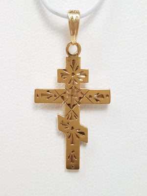 Decorated 10k Yellow Gold Orthodox Cross Pendant