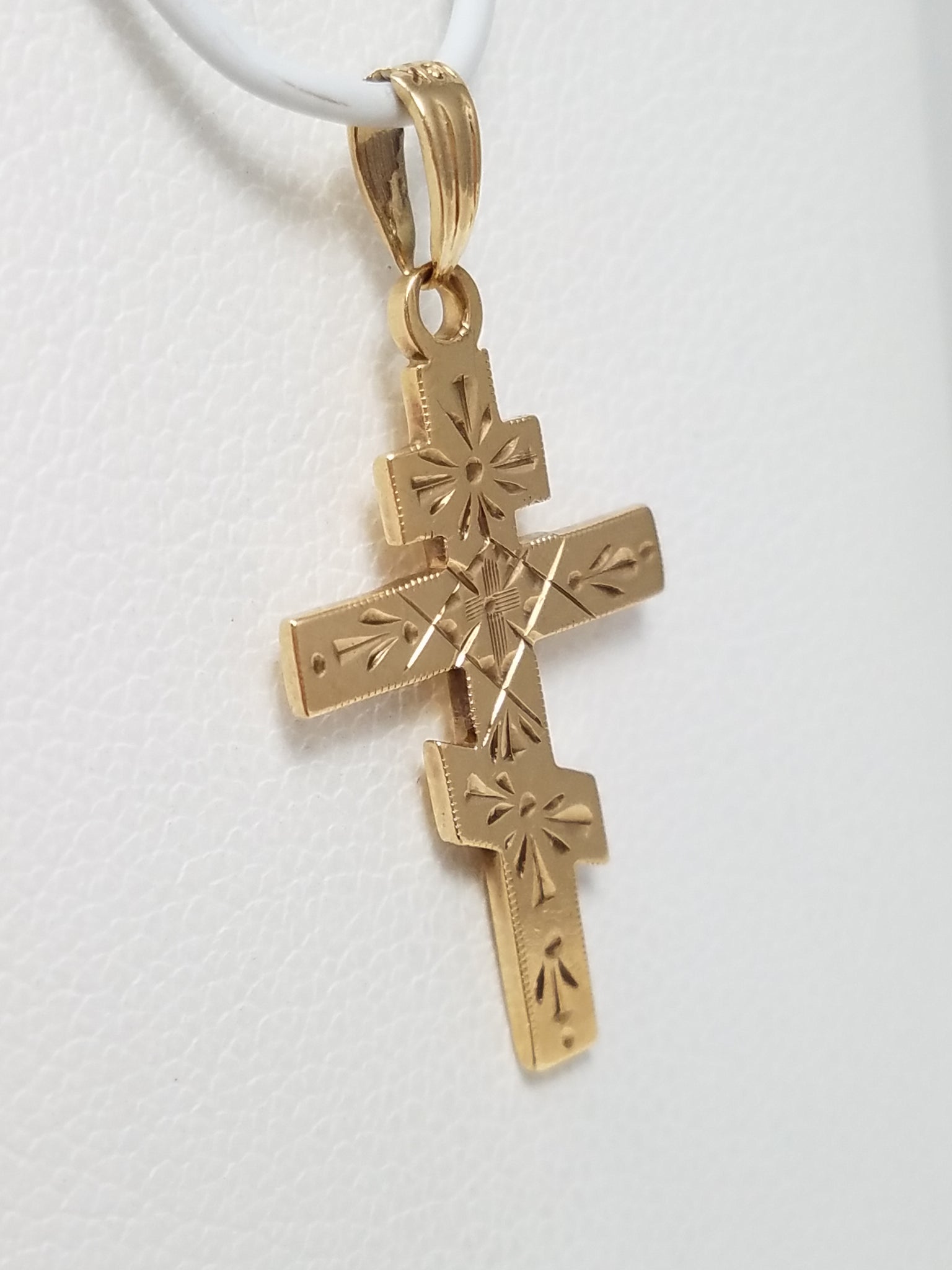 Decorated 10k Yellow Gold Orthodox Cross Pendant
