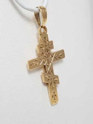 Decorated 10k Yellow Gold Orthodox Cross Pendant