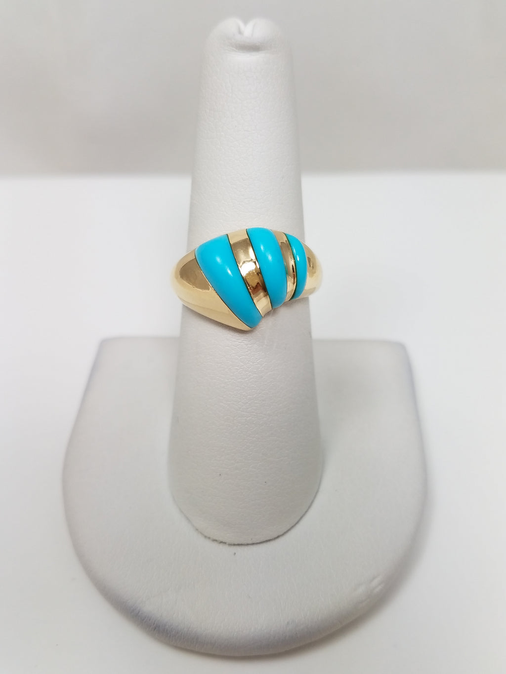 Chic 14k Yellow Gold Natural Inlaid Turquoise Custom Ring