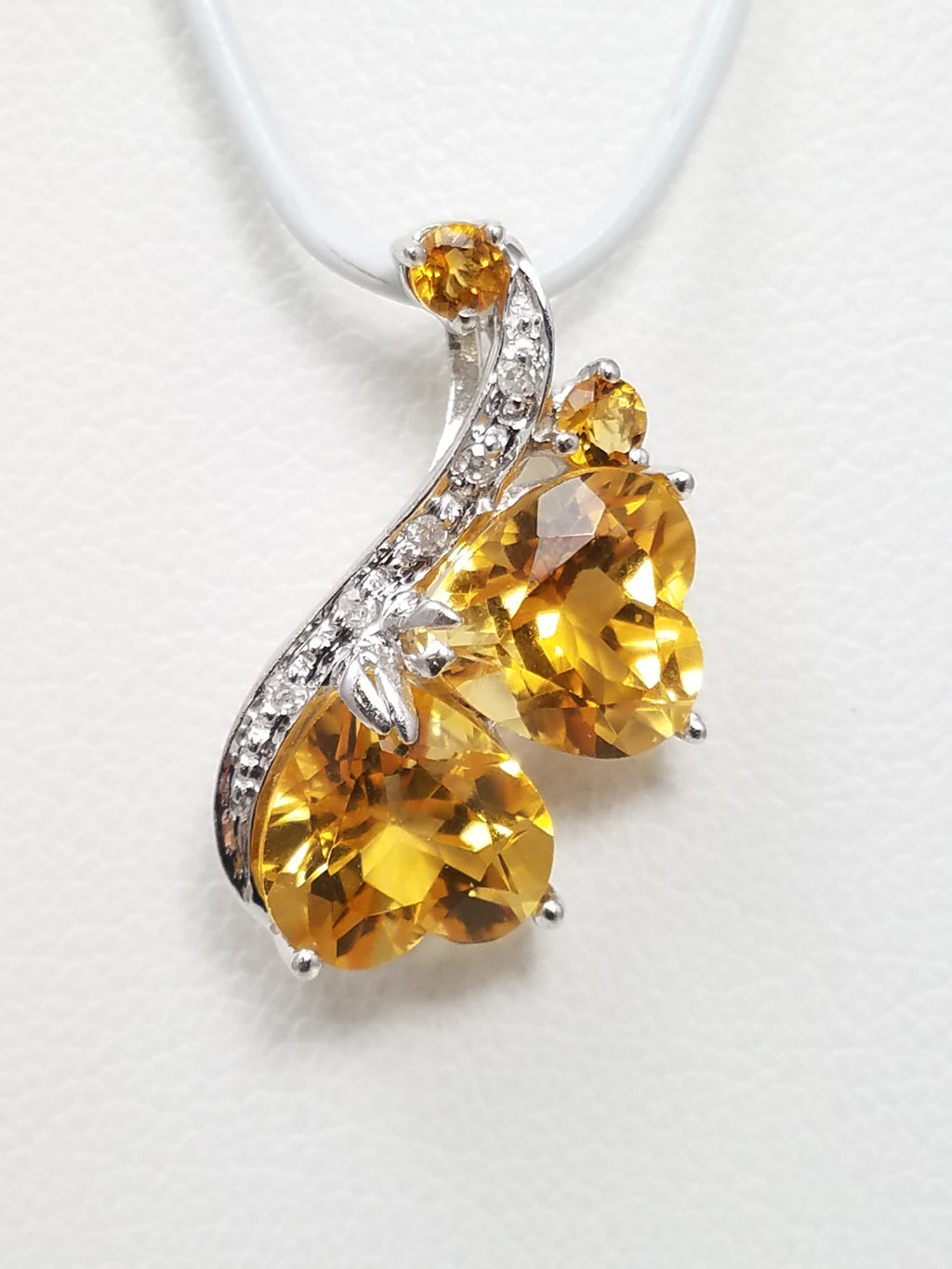 New Natural Citrine & Natural Diamond 14k White Gold Pendant
