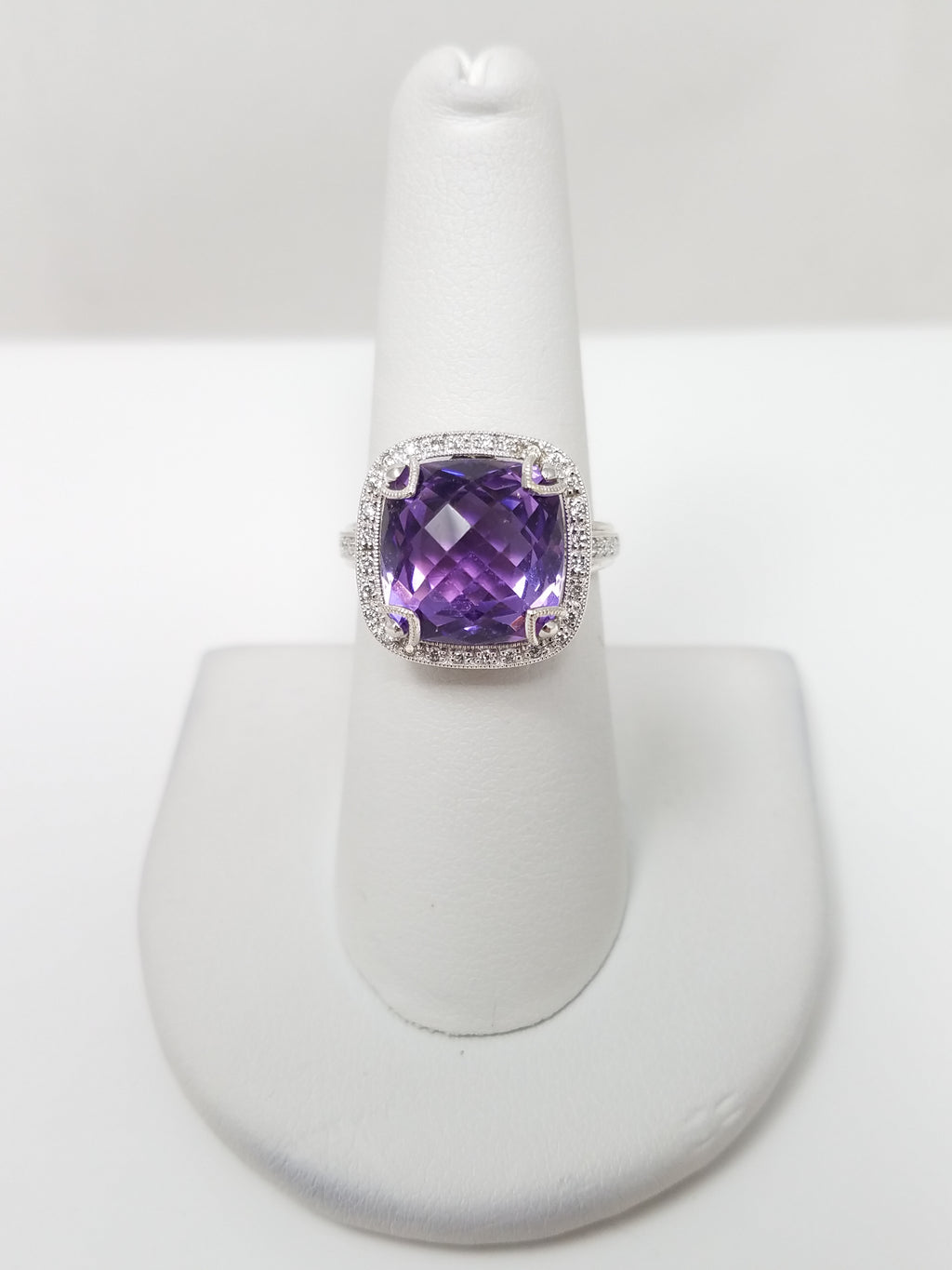Luxurious 14k White Gold Natural Amethyst Diamond Custom Ring