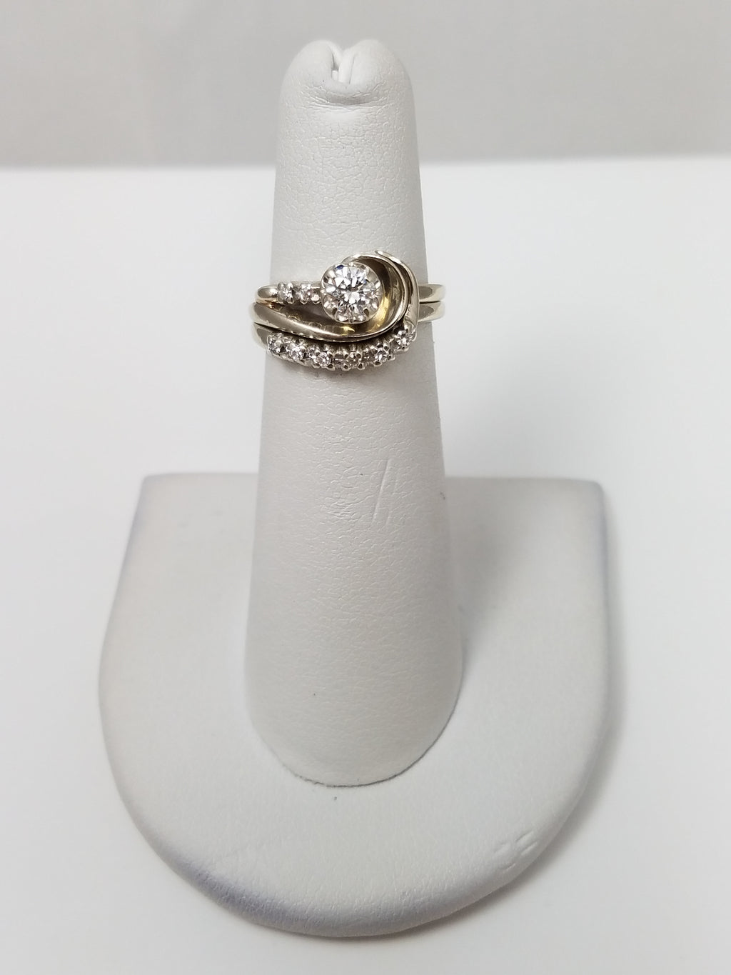 Dainty Vintage 14k White Gold Natural Diamond Engagement Ring Set