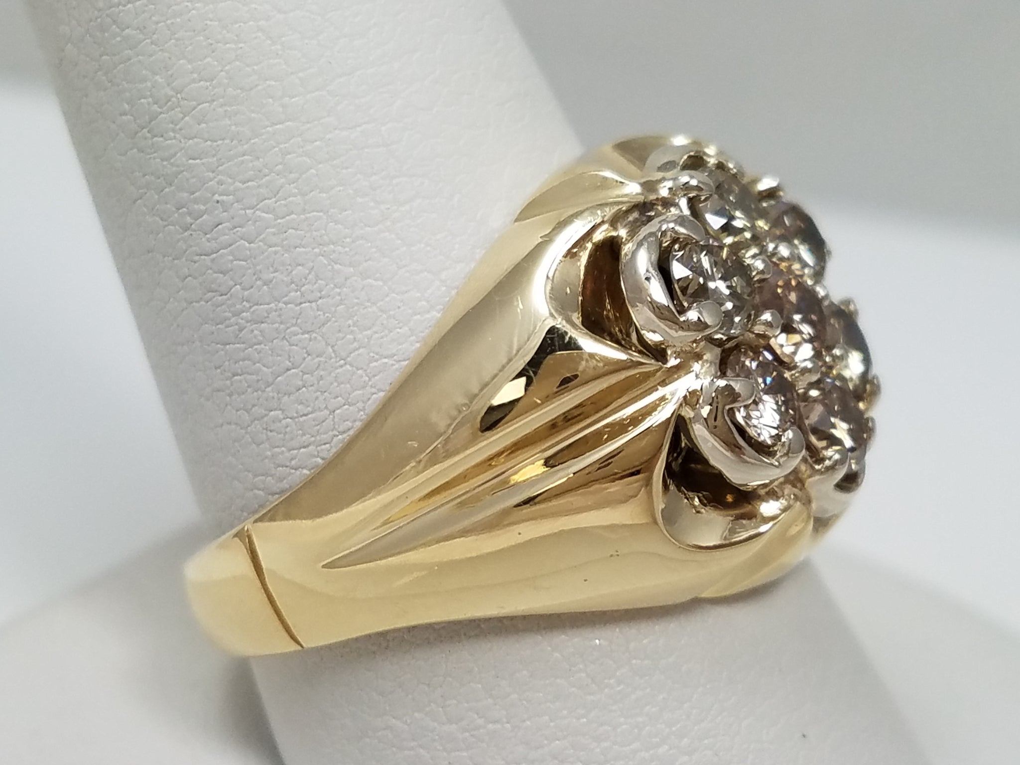 Dapper Men's 14k Yellow Gold 1.25ctw Natural Diamond Cluster Ring