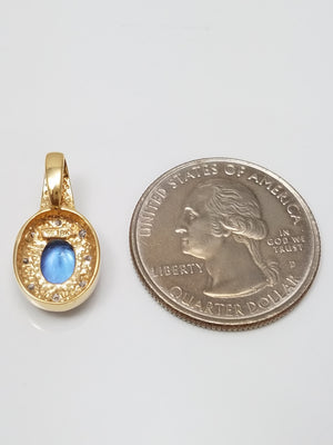Sweet Natural Tanzanite & Natural Diamond 18k Yellow Gold Pendant