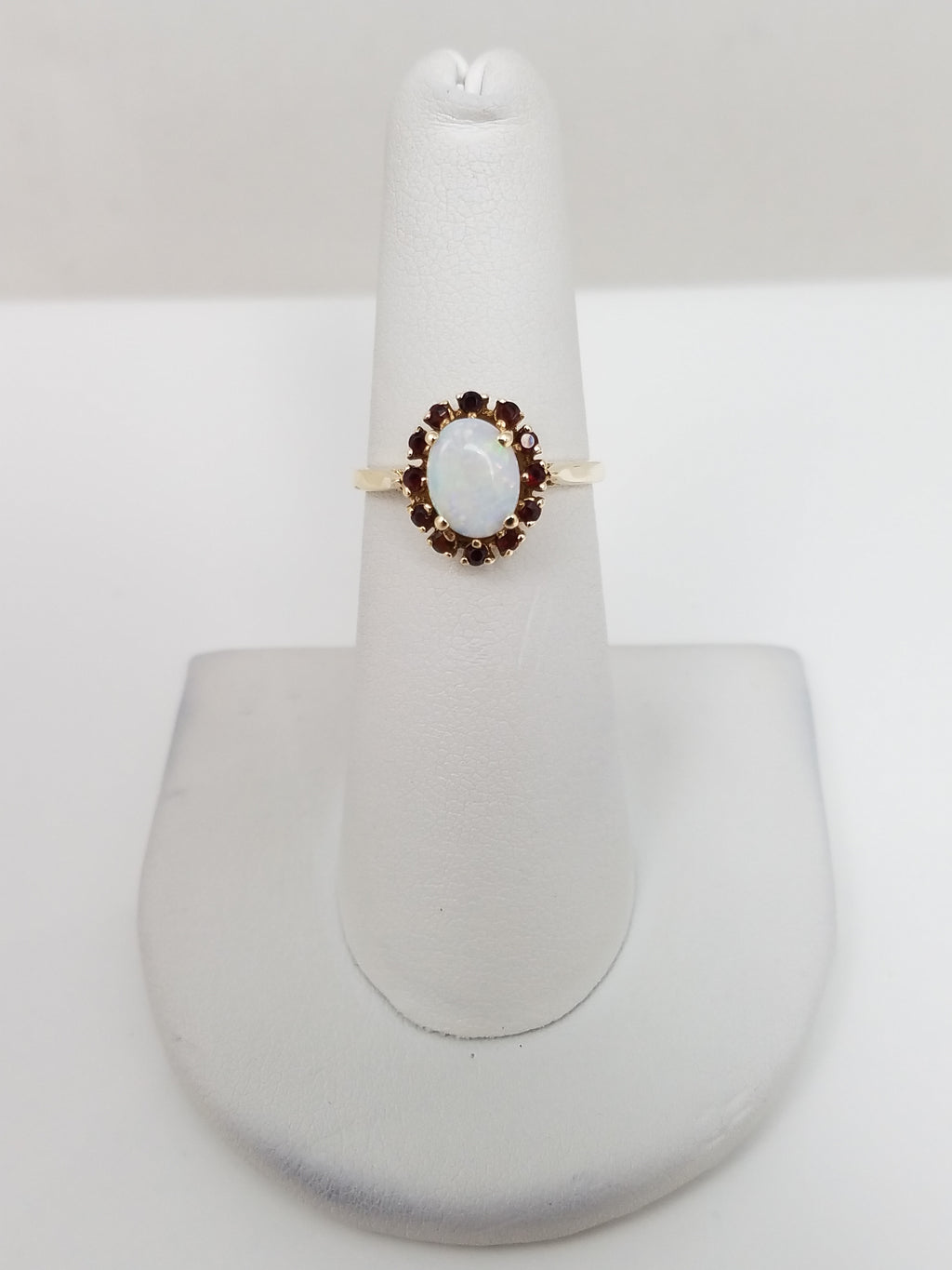 Fabulous 14k Yellow Gold Natural Australian Opal Garnet Ring