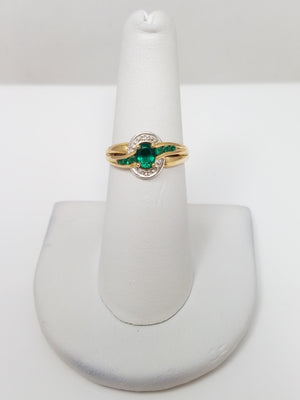 Soothing 9k Yellow Gold Lab Created Emerald Natural Diamond Ring