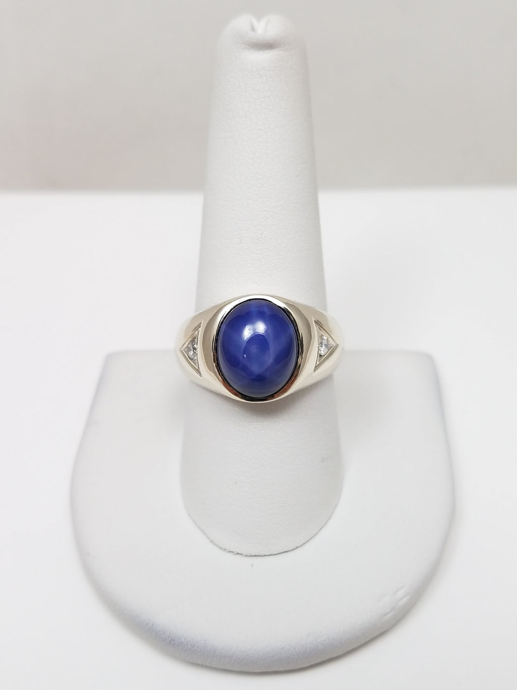Classic 14k White Gold Lab Grown Star Sapphire Natural Diamond Ring