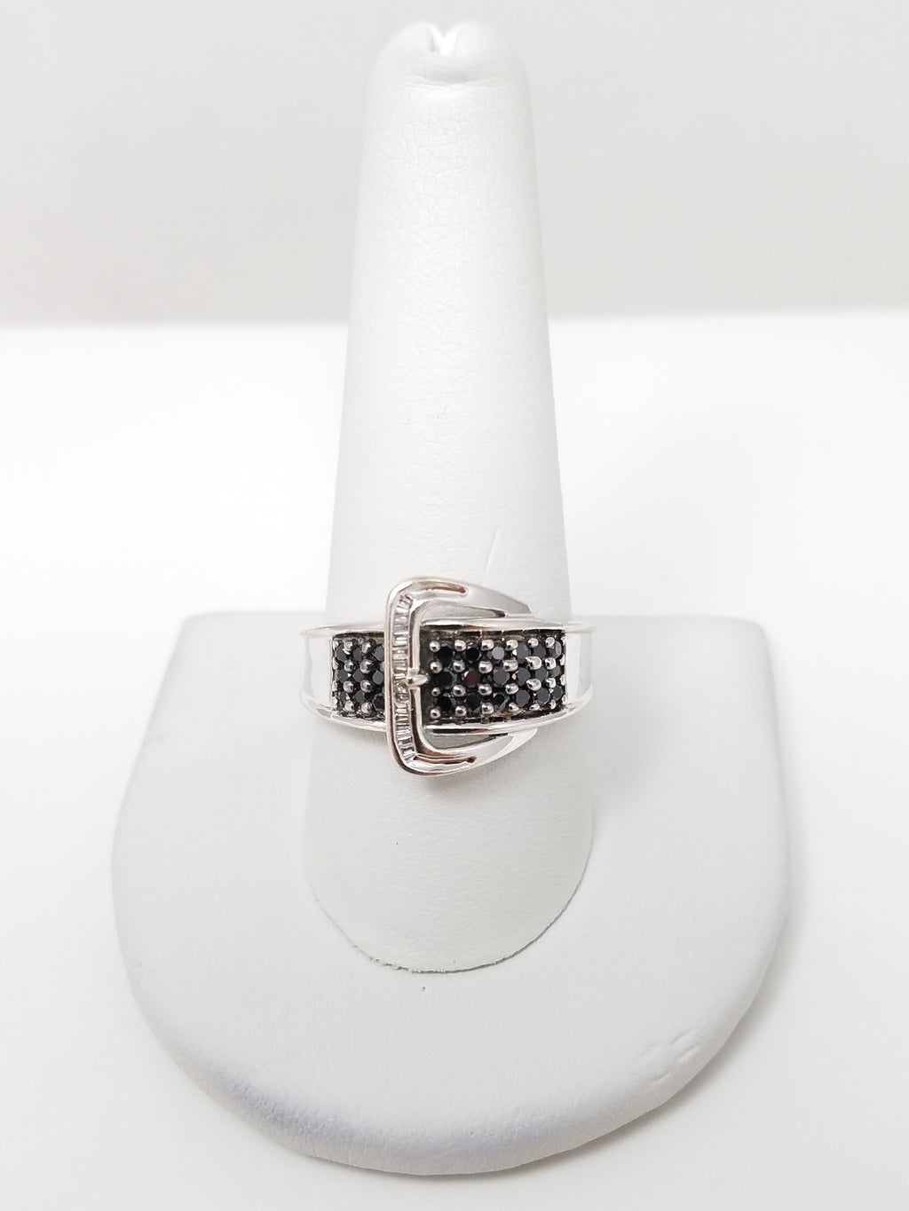 Fancy 14k White Gold Natural Diamond Buckle Ring