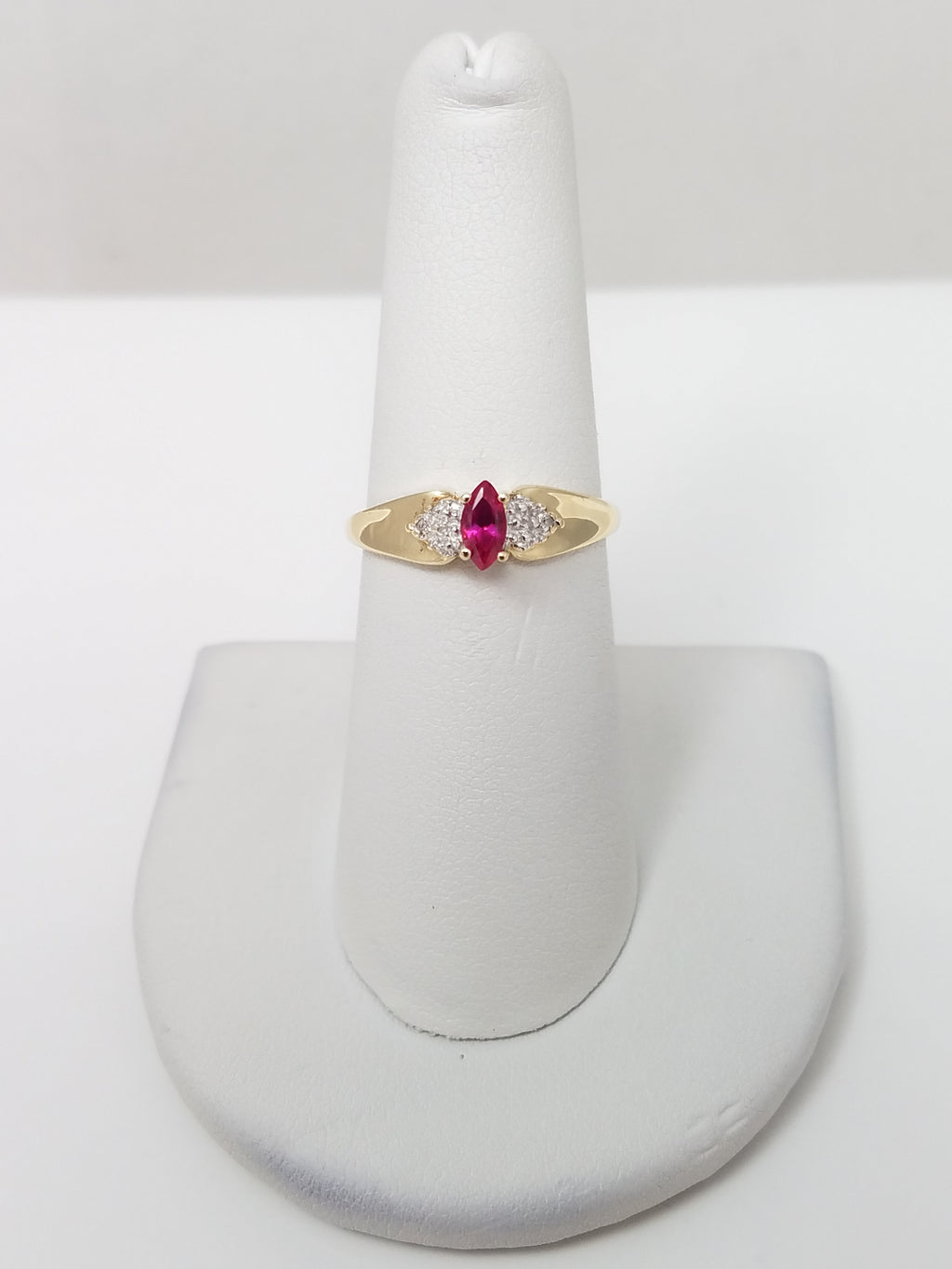 Bright 10k Yellow Gold Lab Created Ruby Natural Diamond Ring