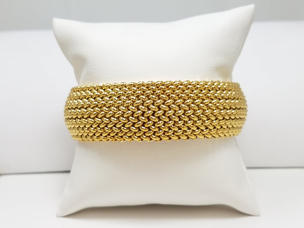 Glamorous 8" Hollow 14k Yellow Gold Wide Mesh Bracelet Italy