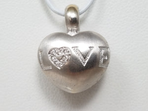 "LOVE" Natural Diamond 18k White Gold 3-D Heart Pendant