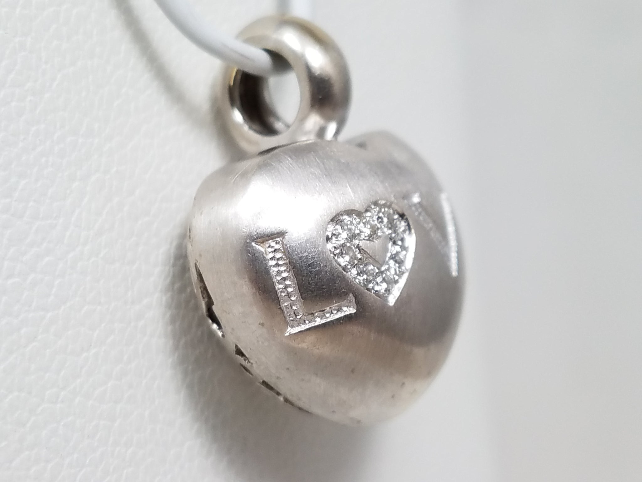 "LOVE" Natural Diamond 18k White Gold 3-D Heart Pendant