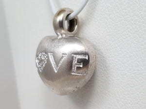 "LOVE" Natural Diamond 18k White Gold 3-D Heart Pendant