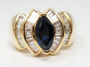 Glamorous 14k Yellow Gold Natural Sapphire Diamond Custom Ring