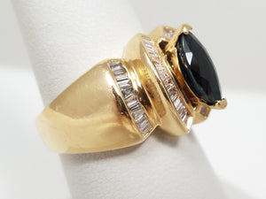 Glamorous 14k Yellow Gold Natural Sapphire Diamond Custom Ring