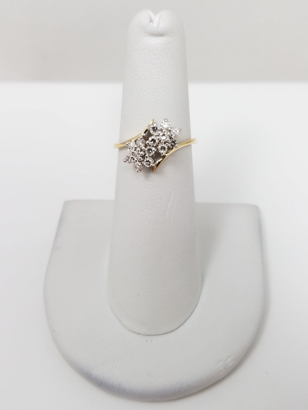 Fantastic 14k Yellow Gold Natural Diamond Double Flower Style Ring