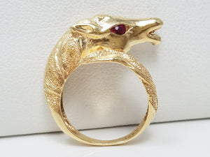 For All You Horse Lovers  Gorgeous 14k Yellow Gold Natural Ruby Horse Ring