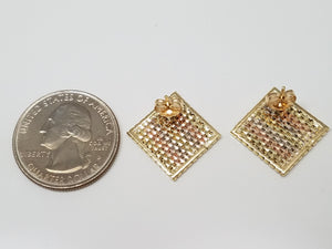 Unique 14k Tri Color Gold Square Riccio Earrings