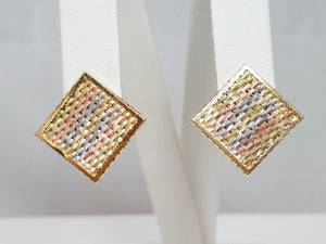 Unique 14k Tri Color Gold Square Riccio Earrings