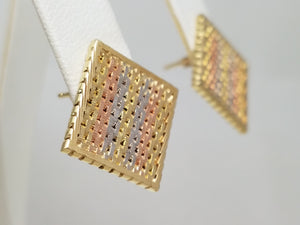 Unique 14k Tri Color Gold Square Riccio Earrings