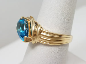 Chic 14k Yellow Gold Natural Blue Topaz Diamond Custom Ring