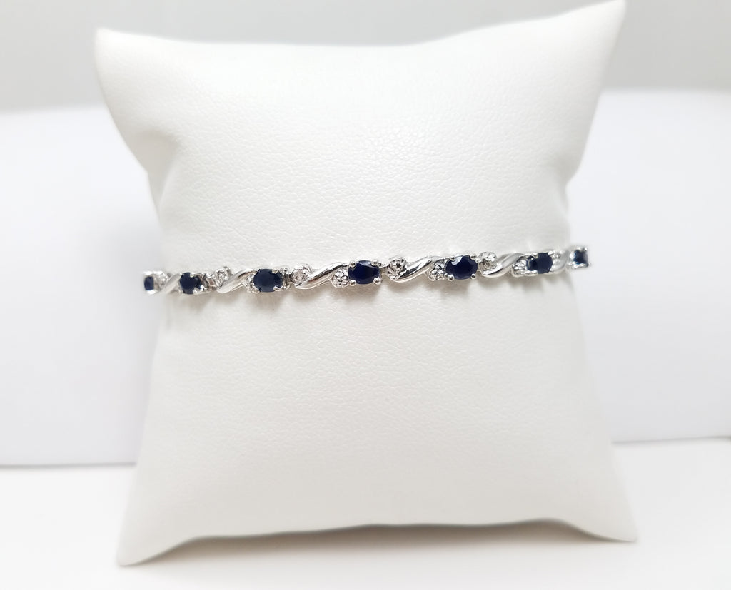 Classy 7" 10k White Gold Natural Sapphire Diamond Tennis Bracelet