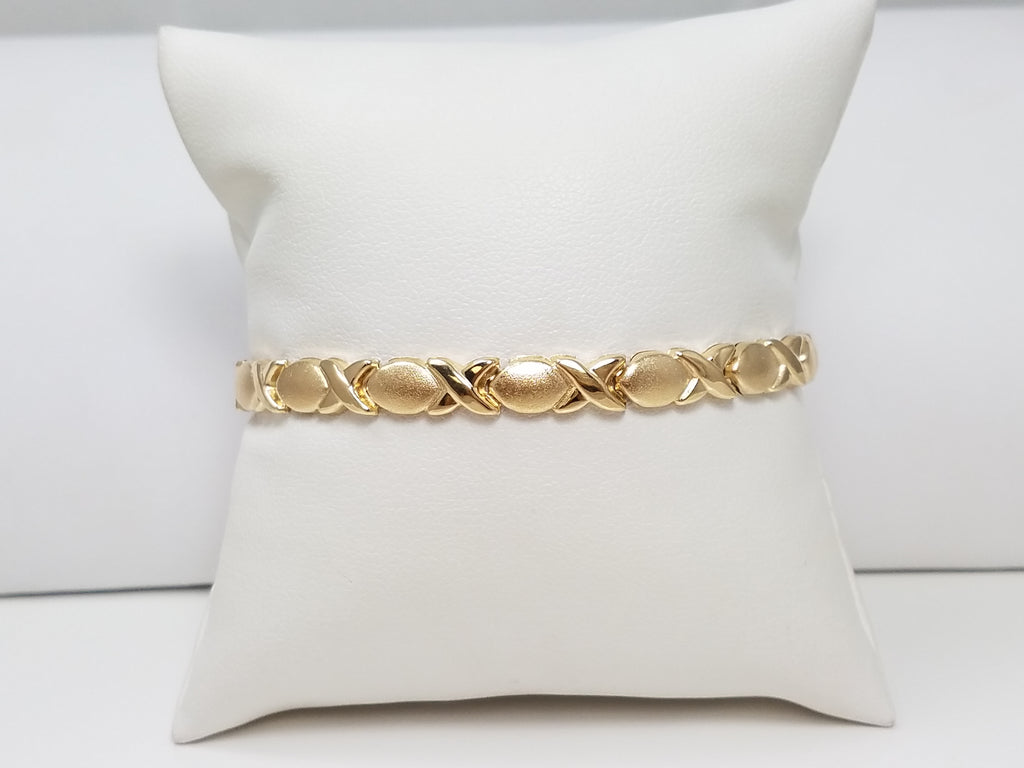 Classic 6.75" 14k Yellow Gold Hugs & Kisses Hollow Bracelet