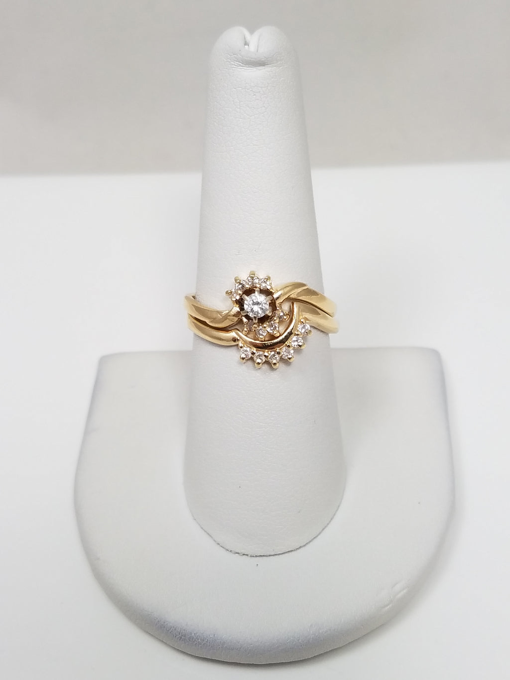 Dainty 14k Yellow Gold Natural Diamond Engagement Ring Set