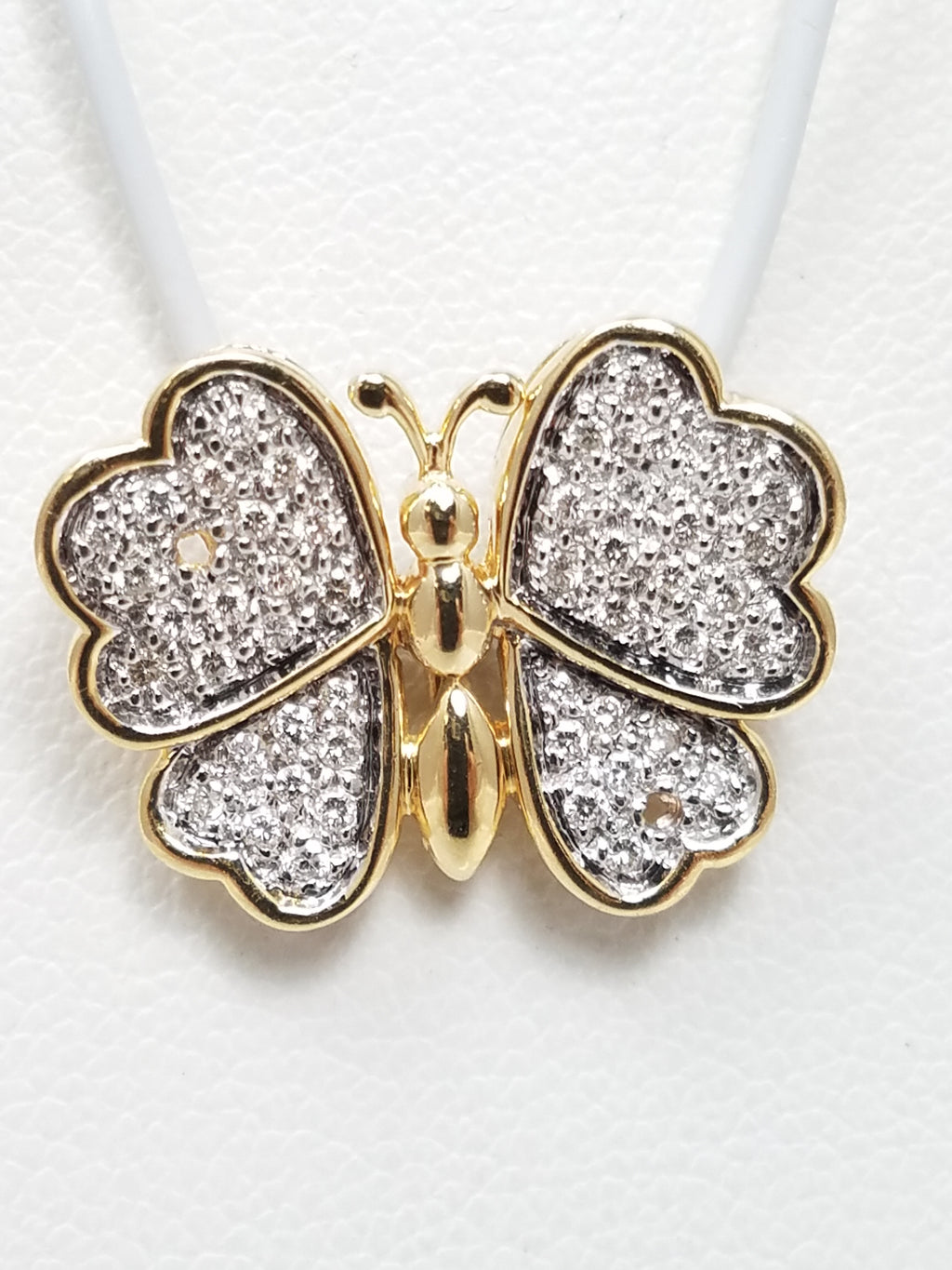 Radiant Natural Diamond 14k Yellow Gold Butterfly Pendant