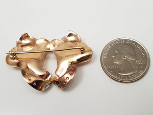 Retro 1940's 14k Rose Gold Natural Ruby Diamond Custom Pendant Brooch