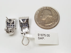 New Dazzling 14k White Gold Natural Sapphire Cluster Drop Earrings