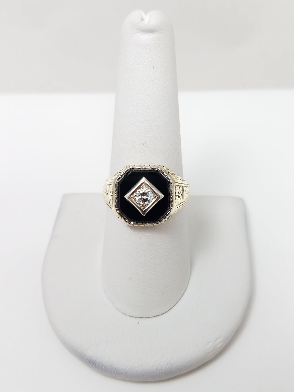 Dapper Men's 1920's 14k Yellow Gold Natural Onyx Diamond Custom Ring