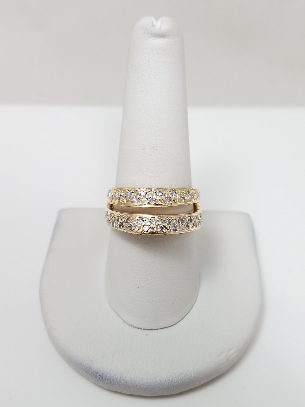 Chic 14k Yellow Gold Natural Diamond Double Ring Band