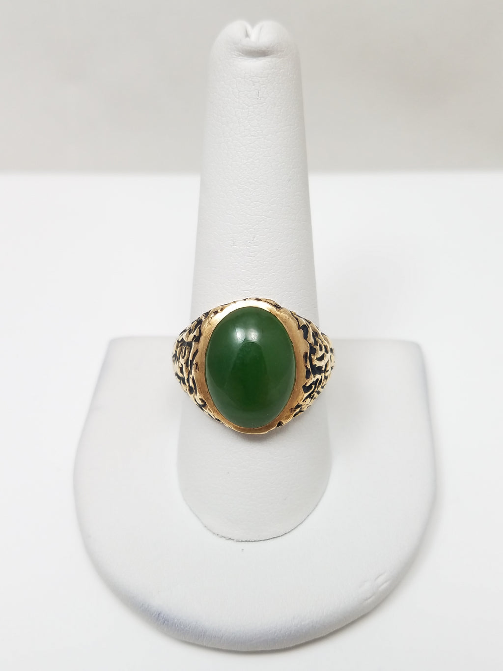 Stylish 10k Yellow Gold Natural Jade Custom Ring