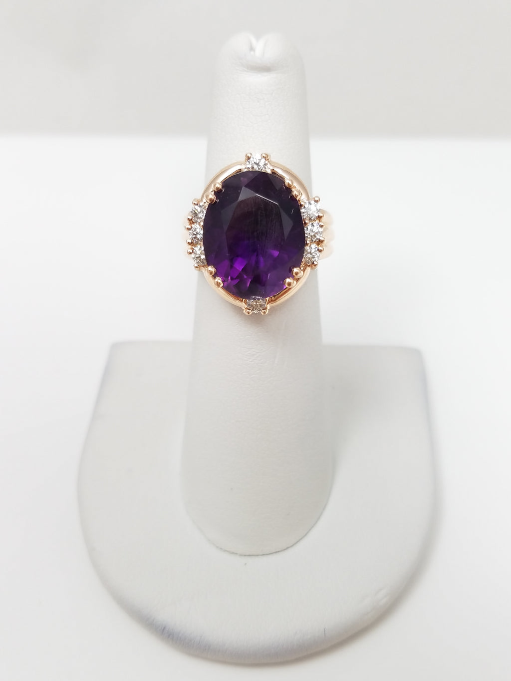 Showy 14k Yellow Gold Natural Amethyst Diamond Ring