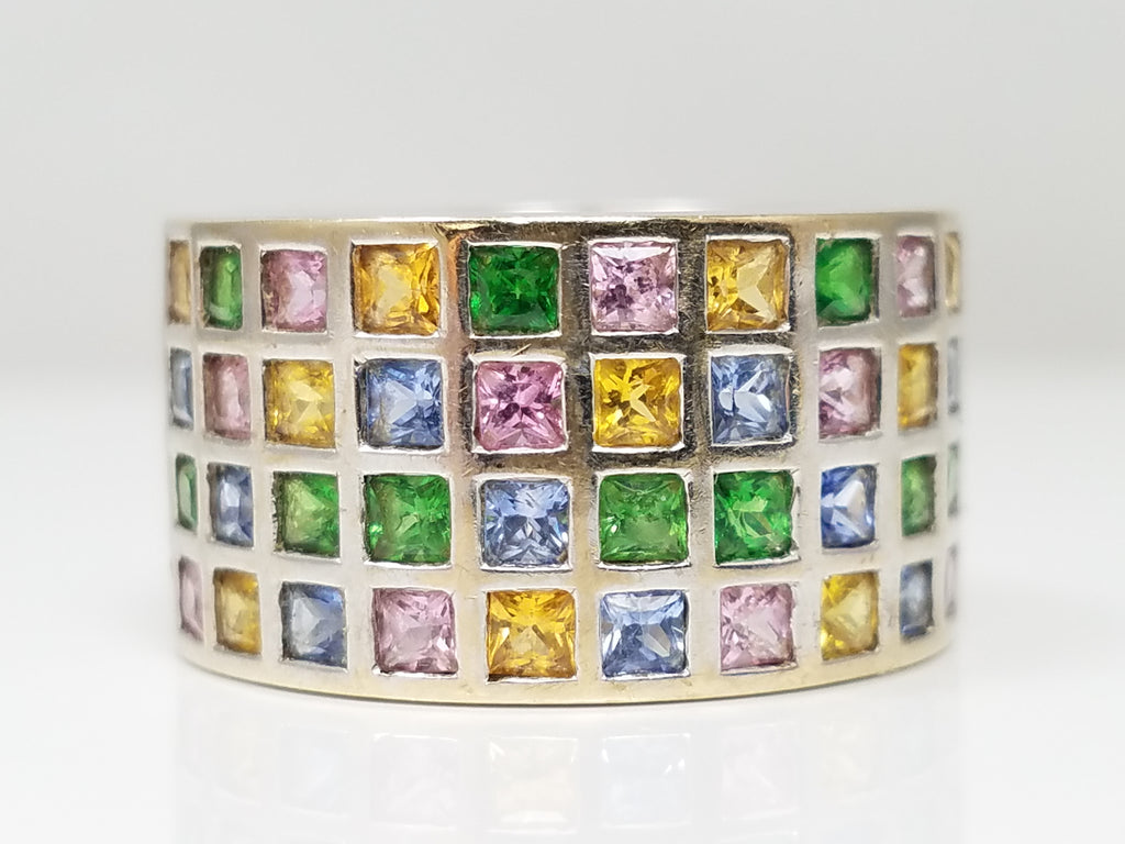 Colorful 18k White Gold Natural Rainbow Gemstone Custom Ring
