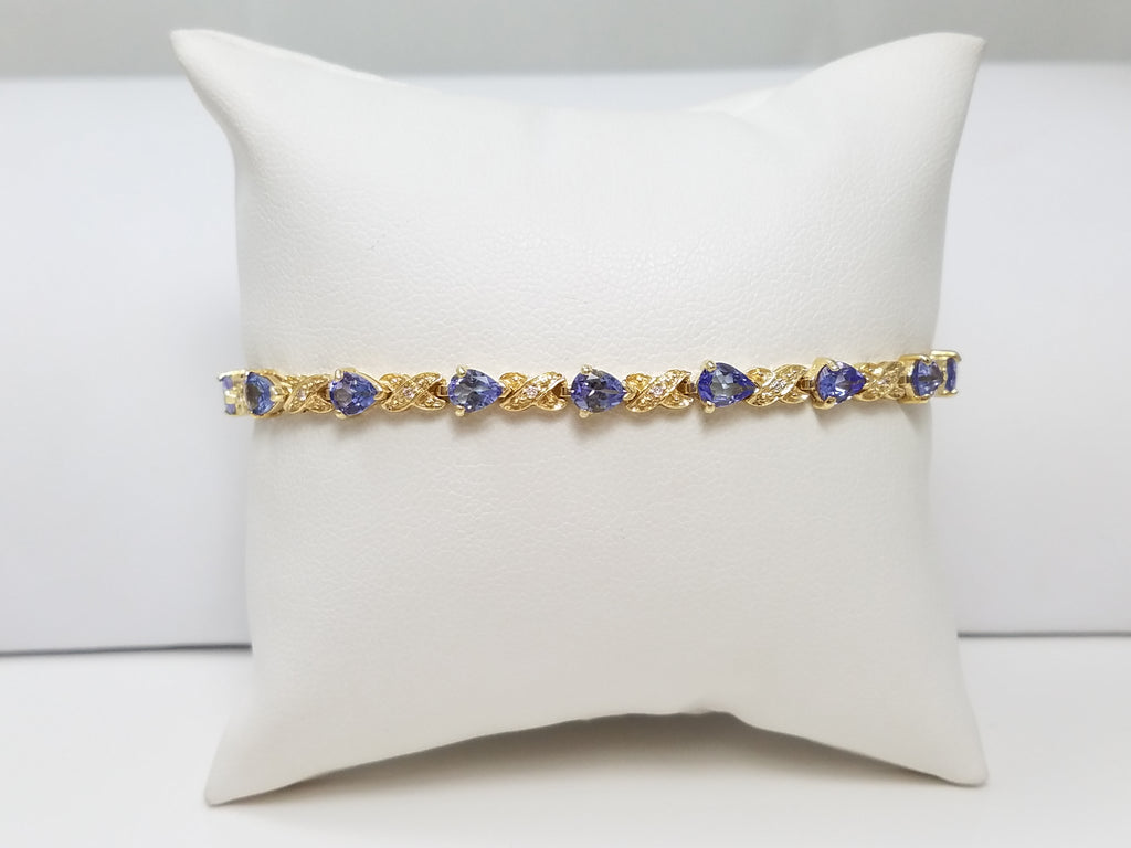 Magical 7.5" 14k Yellow Gold Natural Tanzanite Diamond Custom Bracelet