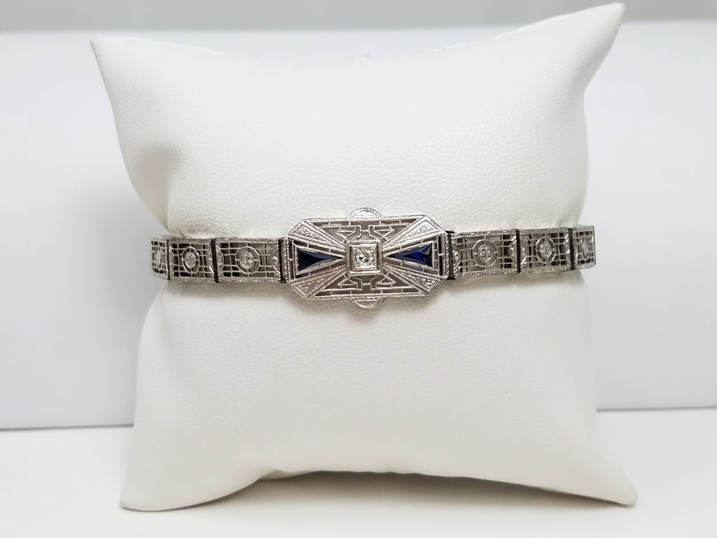 Lavish 7.25" 14k White Gold Platinum Lab Created Sapphire Natural Diamond Bracelet