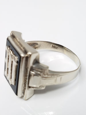 Men's Dapper 1930's Art Deco 10k White Gold Gothic Onyx Signet Ring