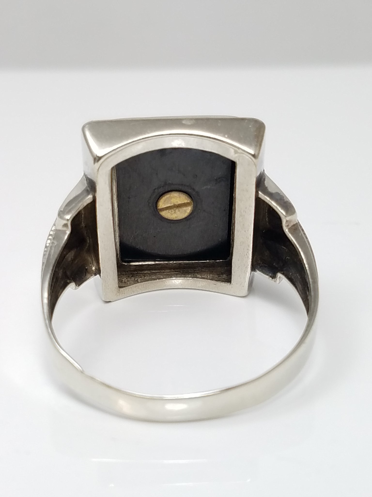 Men's Dapper 1930's Art Deco 10k White Gold Gothic Onyx Signet Ring