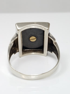 Men's Dapper 1930's Art Deco 10k White Gold Gothic Onyx Signet Ring